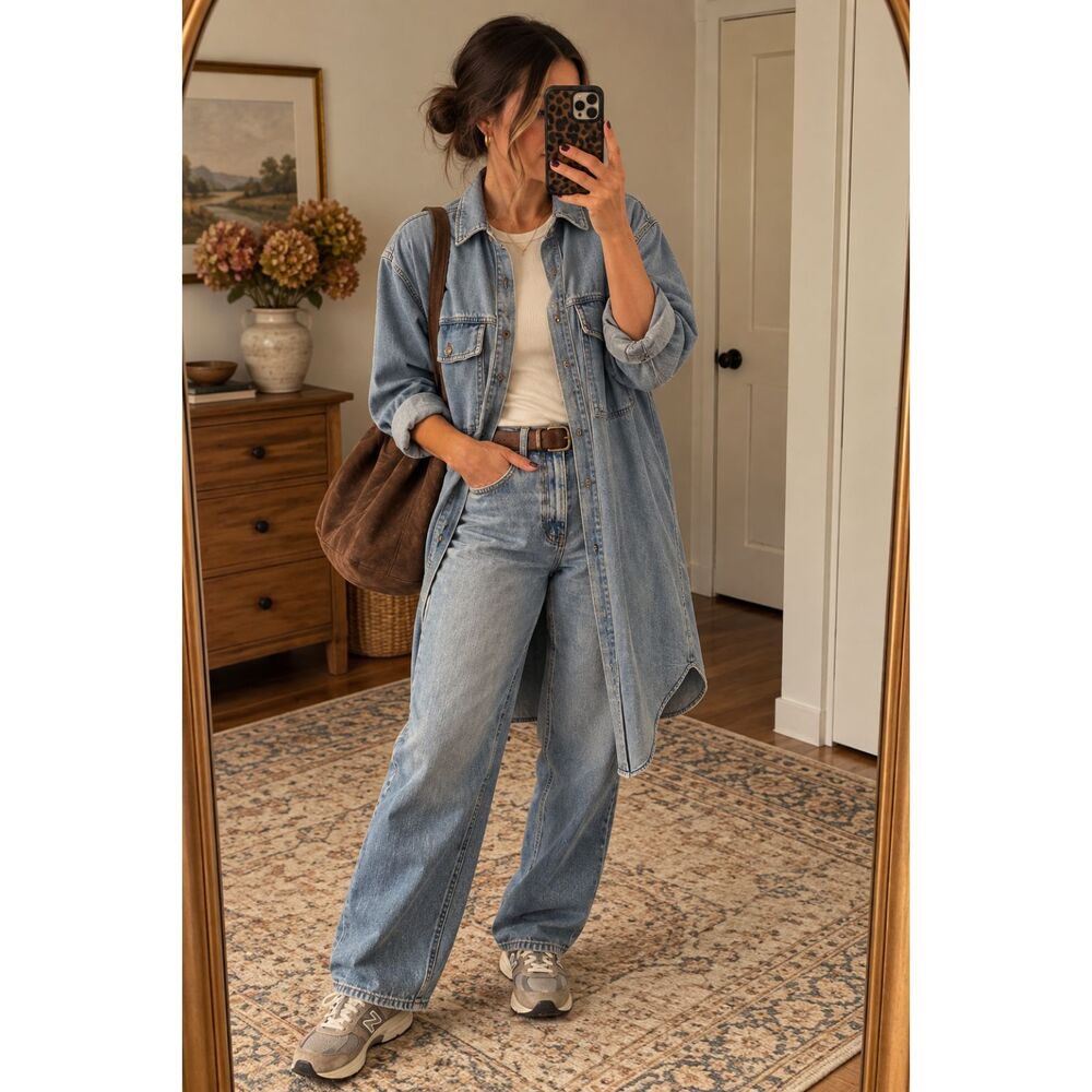 Universal Thread Denim Shirt Dress Duster Light Wash Blue Size L